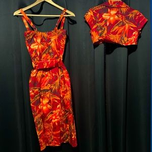 Fiery Tropical Print Pinup Style Dress